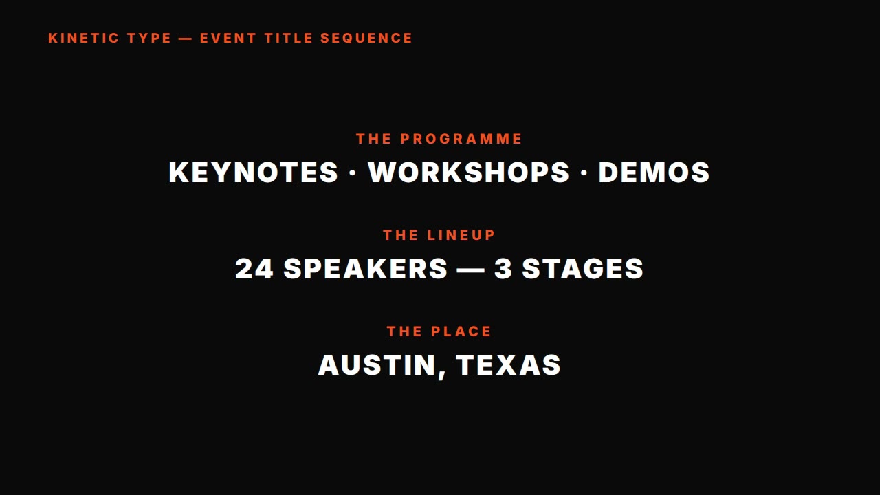 Kinetic typography prompt — event title sequence