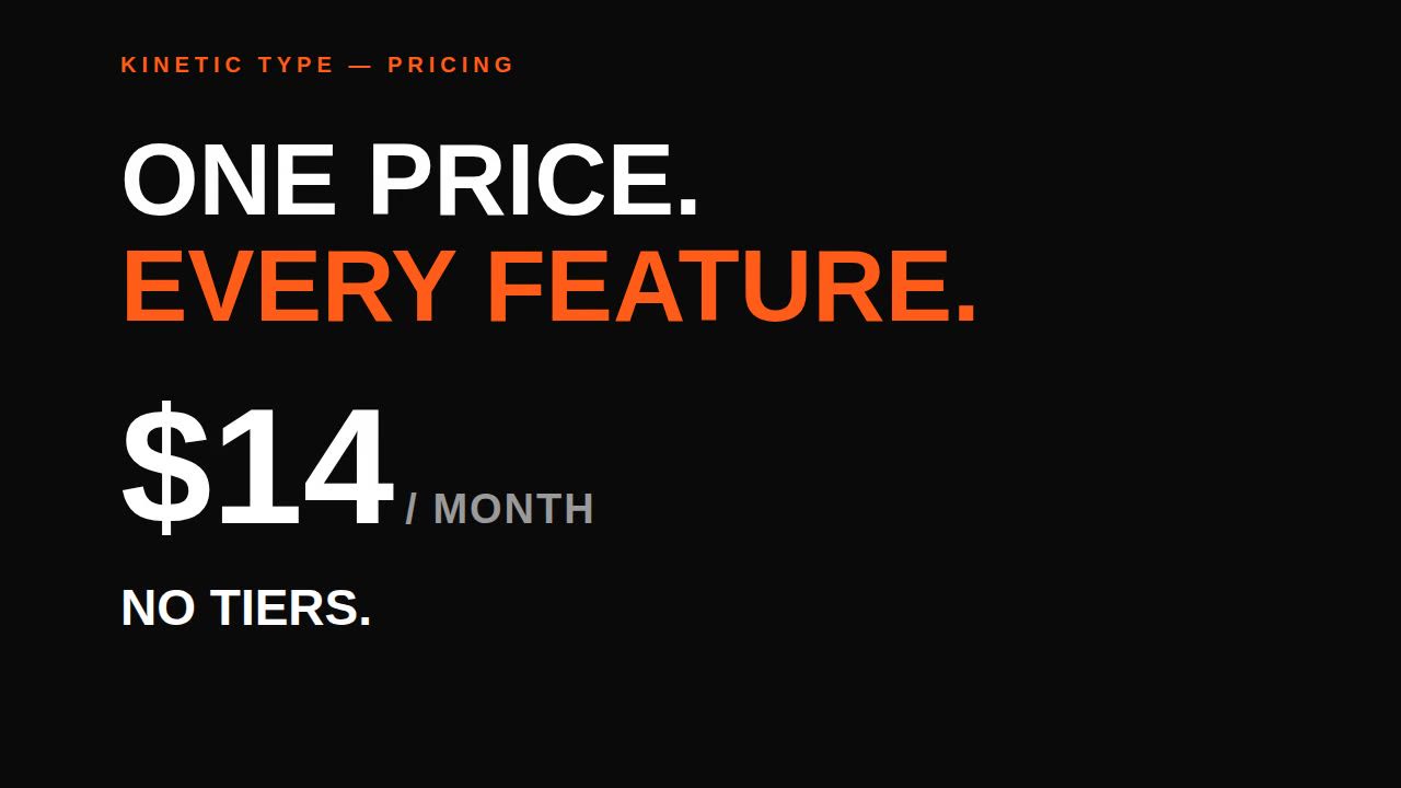 Kinetic typography prompt — pricing words film