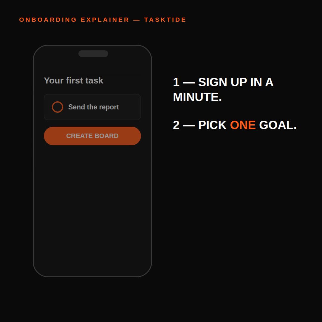 Onboarding explainer — Remotion prompt (first-run flow in a phone, square)