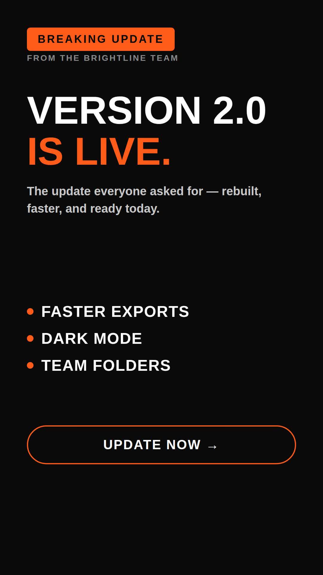 Announcement prompt — news/update film (vertical) — Remotion prompt (breaking banner + version headline)