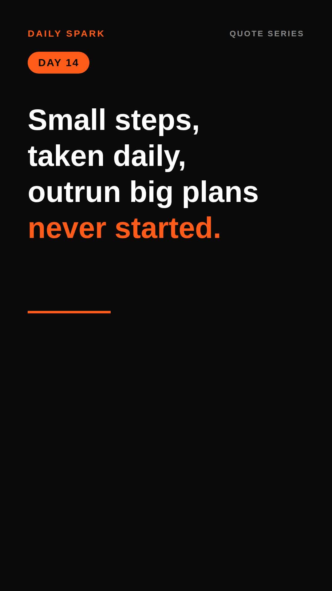 Quote card prompt — daily quote series (vertical) — Remotion prompt (series bar + DAY 14 marker)